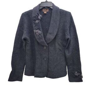 Fenn Wright Manson Women's Charcoal 100% Wool Flower Applique Blazer Jacket Sz S